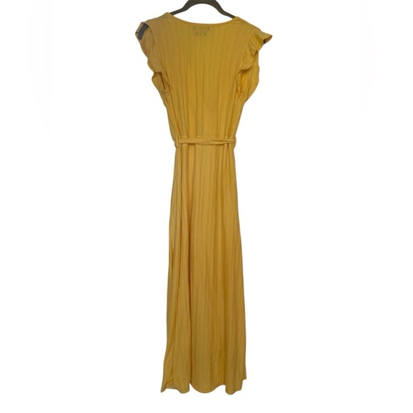 Reserved spring Yellow faux‎ Wrap Dress XS V neck flutter sleeve - Picture 3 of 13